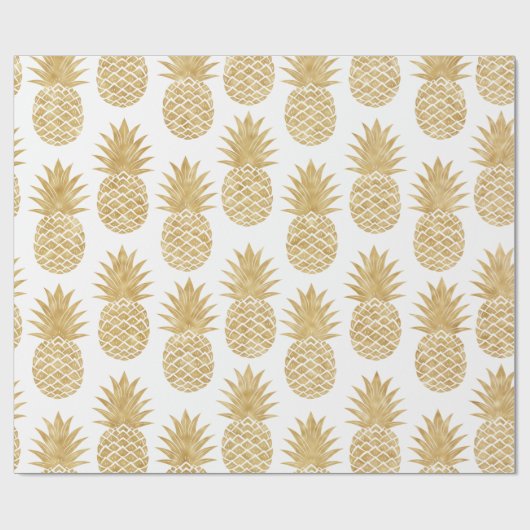 Papier Cadeau Motif tropical élégant d'ananas d'or blanc (Plat)