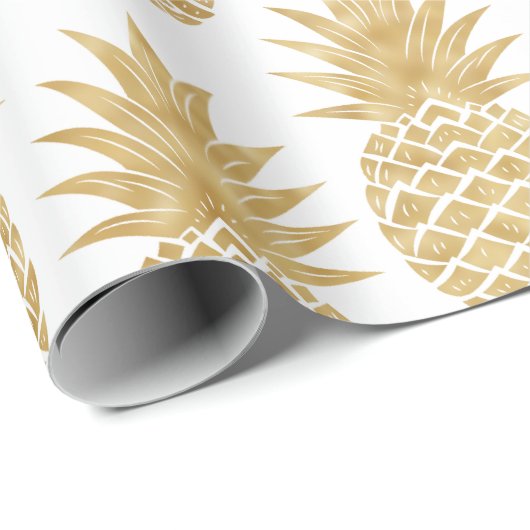 Papier Cadeau Motif tropical élégant d'ananas d'or blanc (Coin rond)