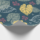 Papier Cadeau Motif tropical feuille stylisé, vert & jaune (Coin)
