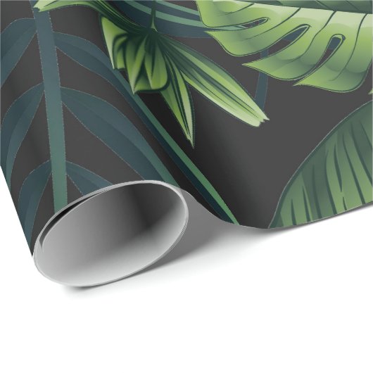 Papier Cadeau Motif Tropical noir (Coin rond)