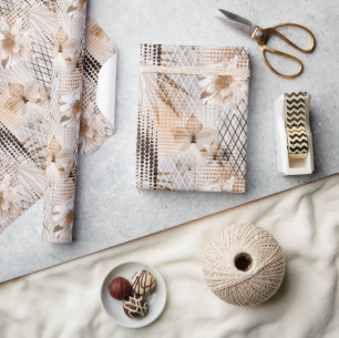 Papier Cadeau Motif tropicale grise, beige.