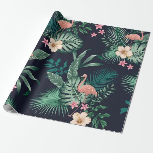 Papier Cadeau  motif tropicale transparente avec feuillage luxur (Déroulé)
