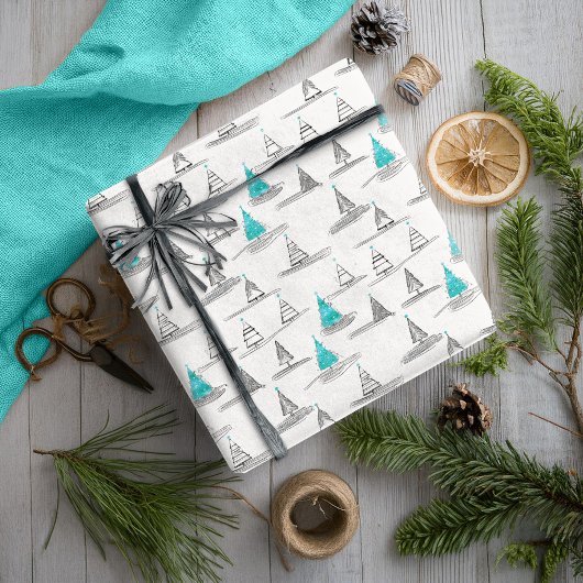 Papier Cadeau Motif turquoise d'arbre de Noël n° 5 ID1009