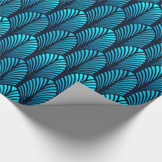 Papier Cadeau Motif, turquoise et marine de plume d'art déco (Coin)