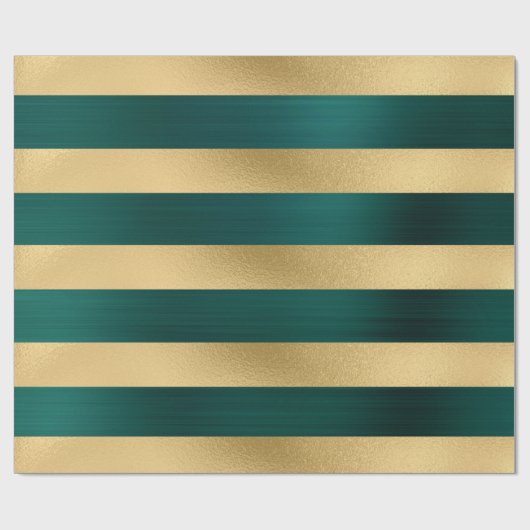 Papier Cadeau Motif Turquoise Gold Stripe de Noël moderne (Plat)