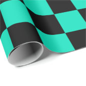 Papier Cadeau Motif turquoise Turquoise Et Black Checker (Coin rond)