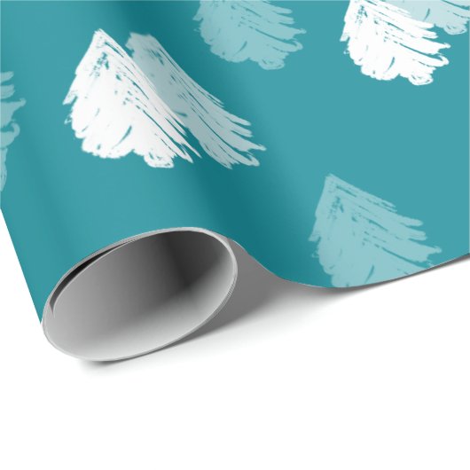 Papier Cadeau Motif turquoise White Christmas Tree (Coin rond)