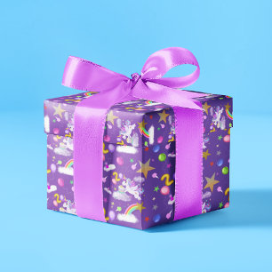 Papier Cadeau Motif Unicorn couleur violet 2e anniversaire