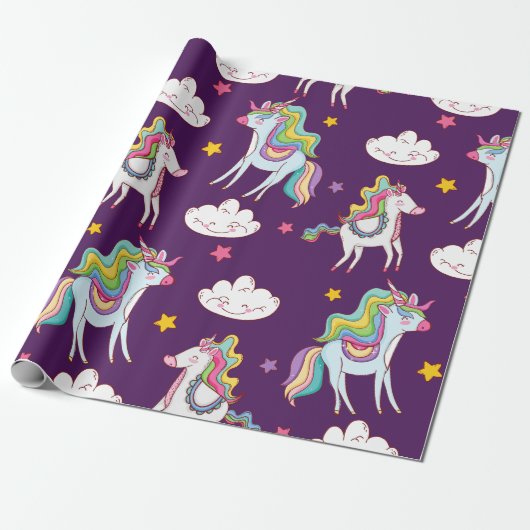 Papier Cadeau Motif Unicorn Funny Magic Horse (Déroulé)