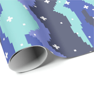 Papier Cadeau Motif Vagues Cosmiques en Pixel avec Étoiles