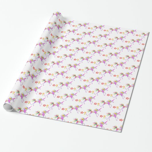 PAPIER CADEAU MOTIF VECTOR UNICORN FLOWERS (Déroulé)