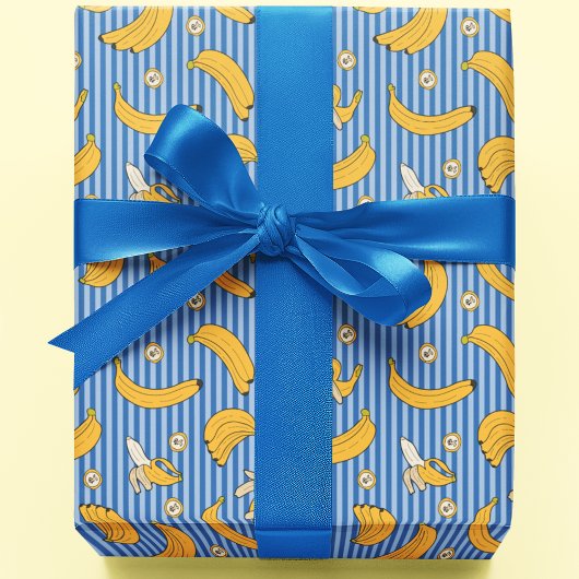 Papier Cadeau Motif vectoriel de bande banane | Bleu classique