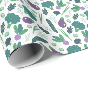 Papier Cadeau Motif végétal d'aubergine et de brocoli
