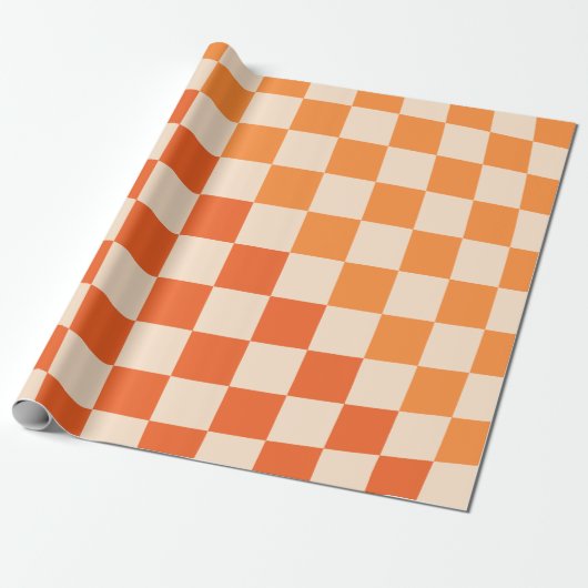 Papier Cadeau Motif vérifié Orange de chaîne (Déroulé)