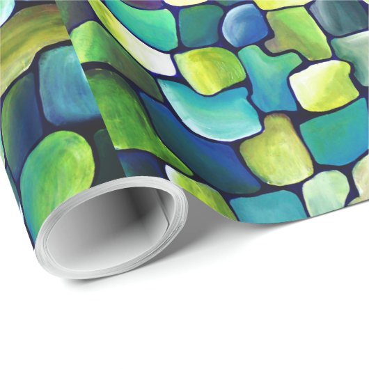 Papier Cadeau Motif vert contemporain (Coin rond)