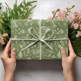 Papier Cadeau Motif vert de Noël de feuilles florales de plante