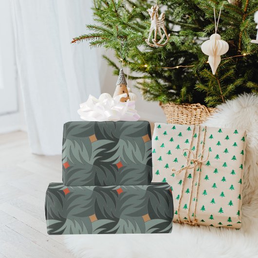 Papier Cadeau Motif vert de Noël moderne