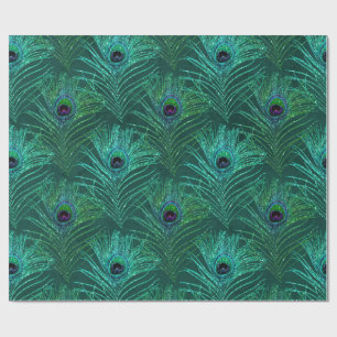 Papier Cadeau Motif vert en plumes de paon d'oiseau paon