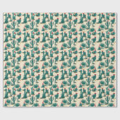 Papier Cadeau Motif vert et rouge de cactus (Plat)