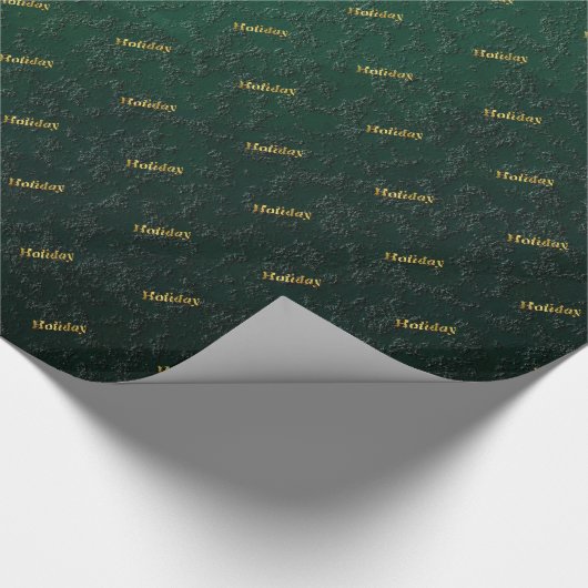 Papier Cadeau motif vert foncé texte de vacances doré (Coin)