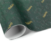 Papier Cadeau motif vert foncé texte de vacances doré (Coin rond)