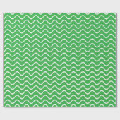 Papier Cadeau Motif Vert Tranquille : Lignes Ondulées Blanches (Plat)
