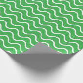 Papier Cadeau Motif Vert Tranquille : Lignes Ondulées Blanches (Coin)