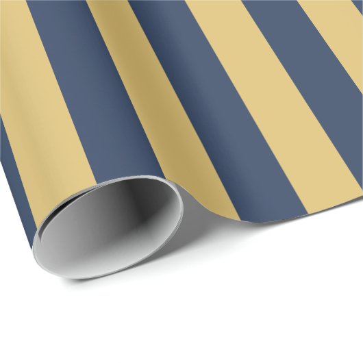 Papier Cadeau Motif vertical en bleu marine et moutarde (Coin rond)
