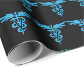 Papier Cadeau Motif Vétérinaire Bleu Et Noir Caduceus (Coin rond)