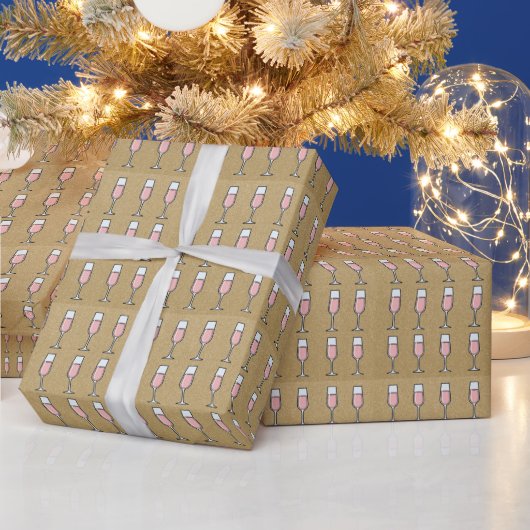 Papier Cadeau Motif Vin Rosé Or (Vacances)
