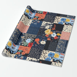 Papier Cadeau Motif vintage à écailles florales (9)