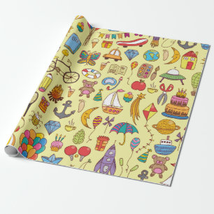 Papier Cadeau motif vintage à main sans soudure avec doodle ki