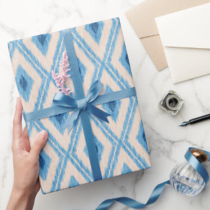 Papier Cadeau motif vintage bleu Ikat.