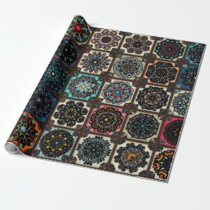 Papier Cadeau Motif vintage coloré sans couture avec fleurs et