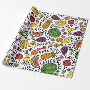Papier Cadeau motif vintage coloré sur le thème de la nourriture