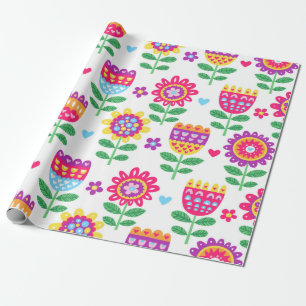 Papier Cadeau motif vintage coloré transparent avec fl gai