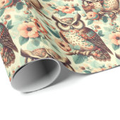 Papier Cadeau Motif vintage Cute Owl (Coin rond)