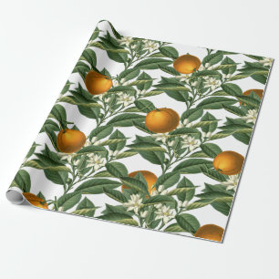Papier Cadeau Motif vintage de fleurs de fruits oranges botaniqu