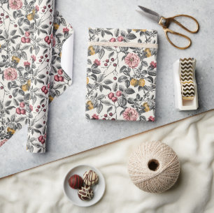Papier Cadeau Motif vintage d'engraissement botanique - Romantiq