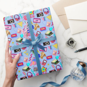 Papier Cadeau Motif vintage des années 80 01.w LBlue BG