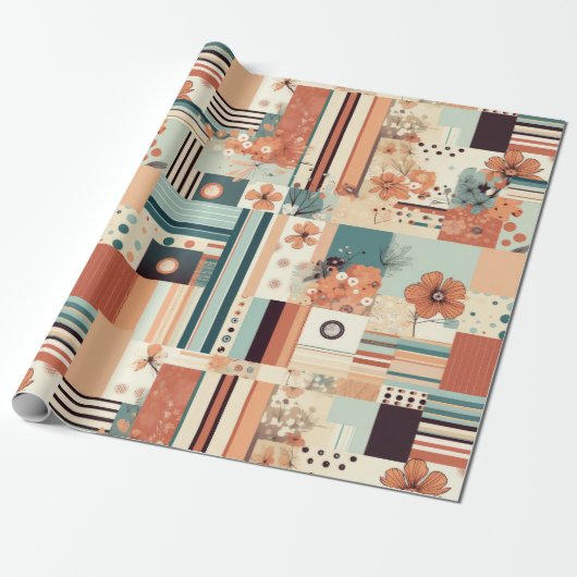 Papier Cadeau Motif vintage Floral & Caméra (4) (Déroulé)