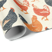 Papier Cadeau Motif Vintage poulet (Coin rond)