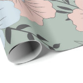 Papier Cadeau Motif vintage rose, bleu et vert (Coin rond)