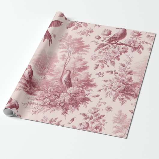 Papier Cadeau Motif Vintage rose toile (Déroulé)