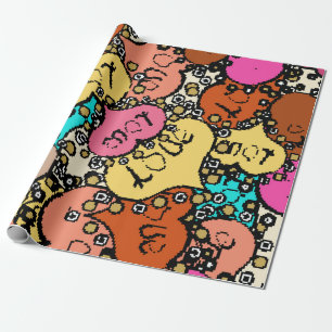 Papier Cadeau Motif vintage subtil avec minuscule orange, noir e