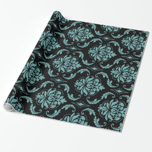 Papier Cadeau Motif vintage turquoise et noir de damassé
