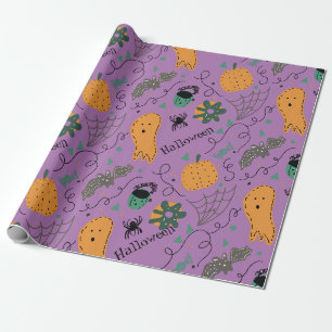 Papier Cadeau Motif violet doodles fantôme d'Halloween