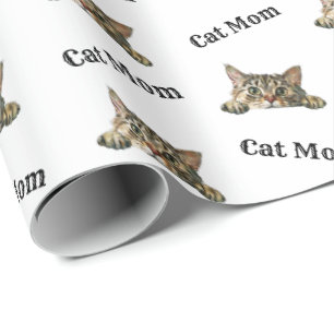 Papier Cadeau Motif Watercolor American Bobtail Maman Chat