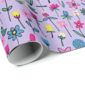 Papier Cadeau Motif Whimsical Floral pour enfants (Coin rond)