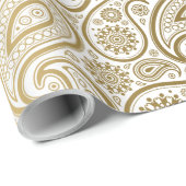 Papier Cadeau Motif White & Gold Paisley (Coin rond)